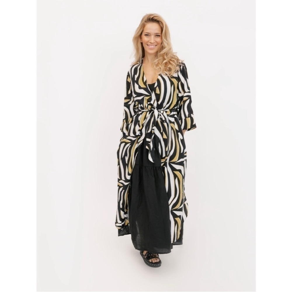 Smash + Tess Womens Robe Duster Palermo Abstract Aires Black White